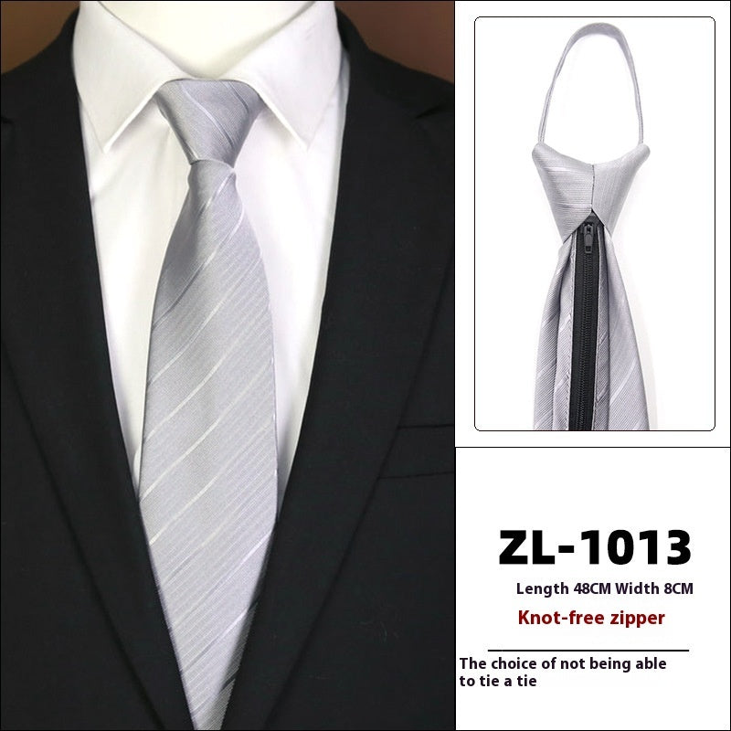 Men’s Formal Business Zipper Tie – Striped Jacquard Knot-Free Necktie