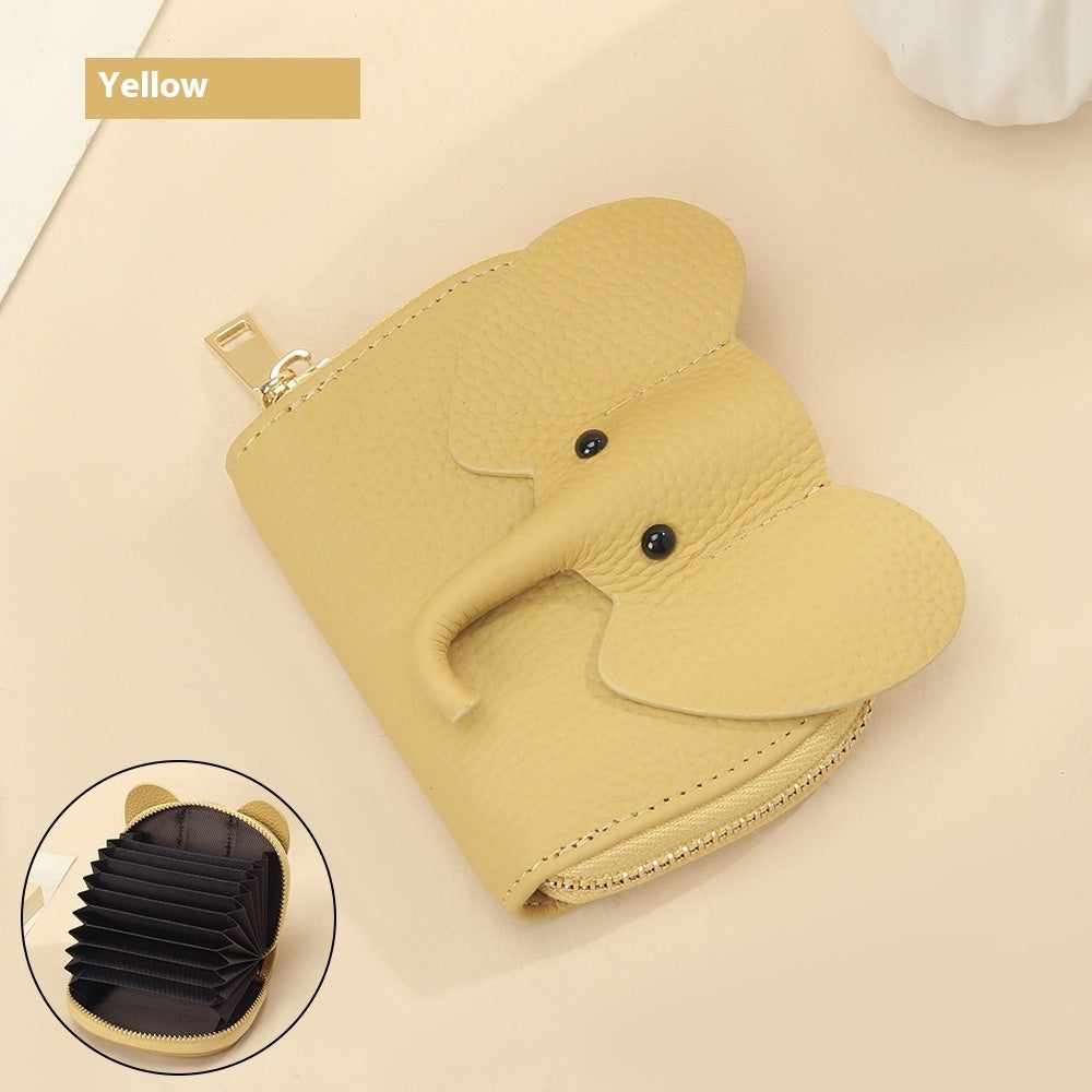 Creative Elephant Leather Card Holder Wallet – Genuine Leather Zipper Coin Purse for Men & Women