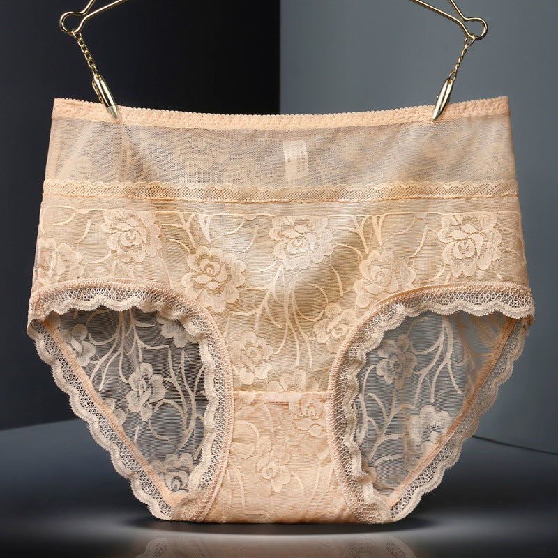 Lace Seamless High-Waist Women’s Briefs – Floral Hollow Breathable Underwear