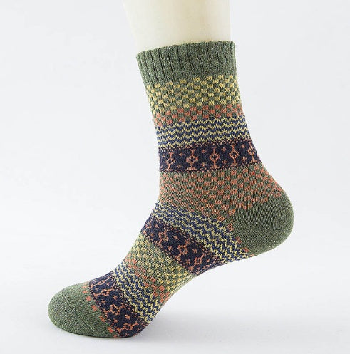 Winter Warm Stripe Wool Socks – 5 Pairs Thick Casual Business Socks for Men