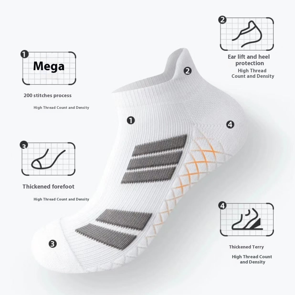 Men’s Sports Running Socks – Shock Absorbing Anti-Skid Cotton Athletic Socks (10 Pairs)