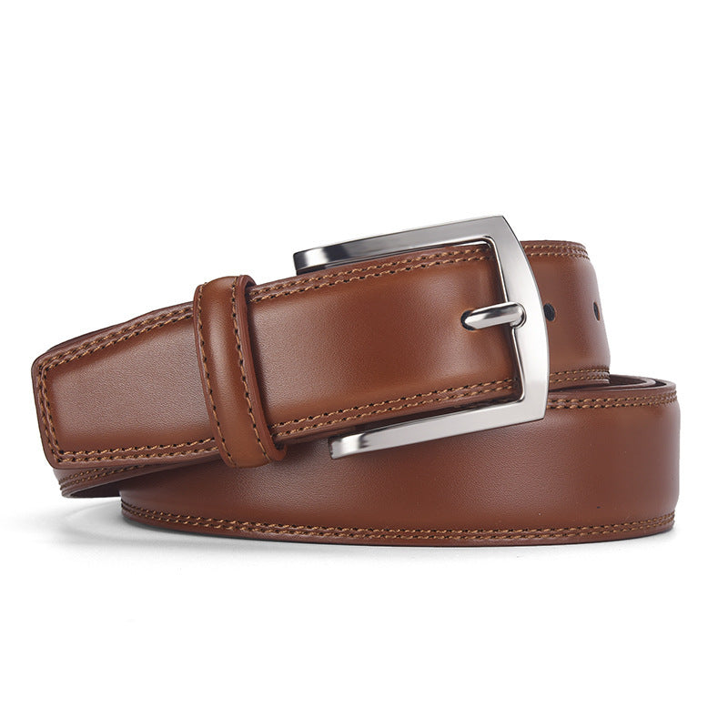 Men’s Genuine Leather Belt with Alloy Pin Buckle – Casual & Formal Wear