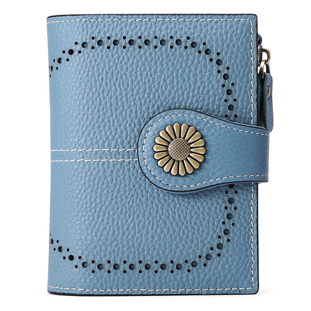 Fashion Women’s Short Coin Purse – Genuine Oil Wax Leather Retro Wallet