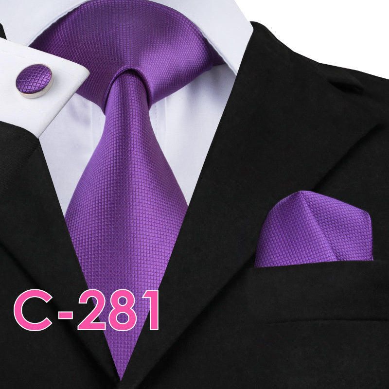 Men’s Solid Color Ribbed Collar Tie – Jacquard Woven Silk Floral Necktie with Wool Lining