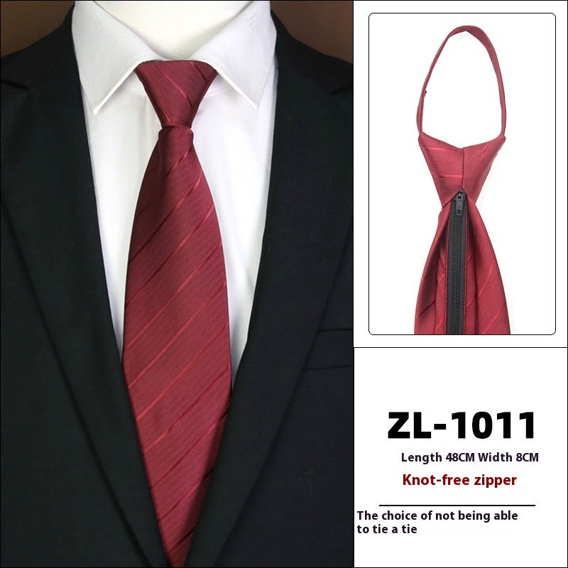 Men’s Formal Business Zipper Tie – Striped Jacquard Knot-Free Necktie