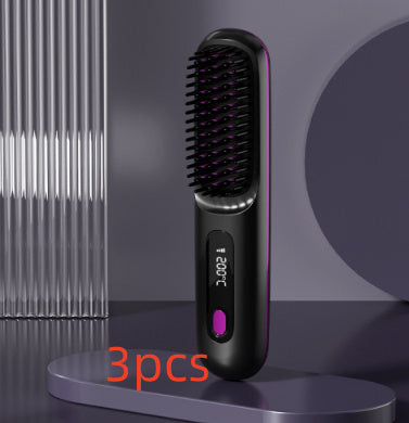2-In-1 Wireless Hair Straightener Brush – Portable Fast Heating Comb & Hot Curler, USB Rechargeable