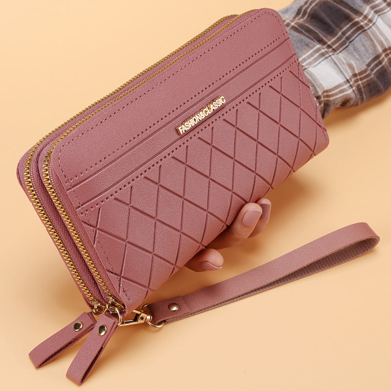 Women’s Double Zipper Long Wallet – Multi Card Slots PU Leather Purse