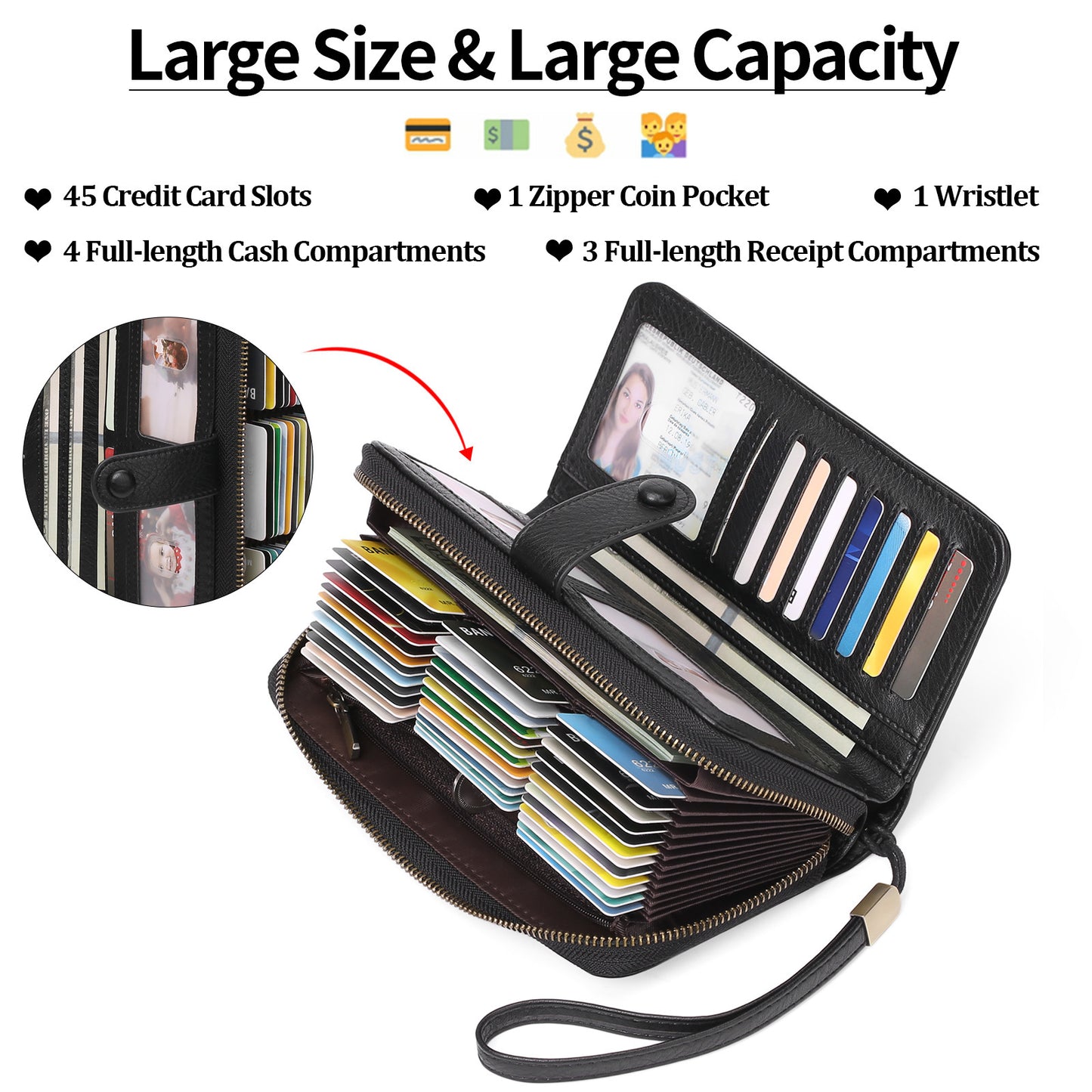 Expanding Card Holder Women’s Long Wallet – PU Leather Passport Bag with Anti-Theft RFID Protection