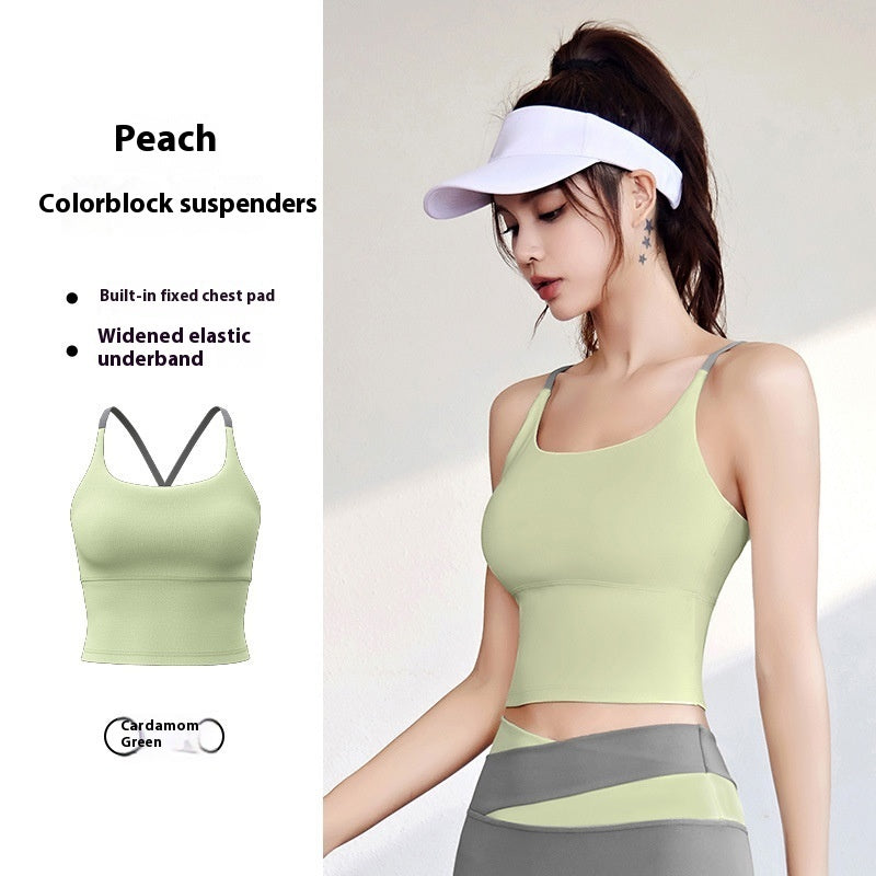 Summer Yoga Bra with Chest Pad – Fitness Vest Top with Fixed Straps & 3/4 Cup Support