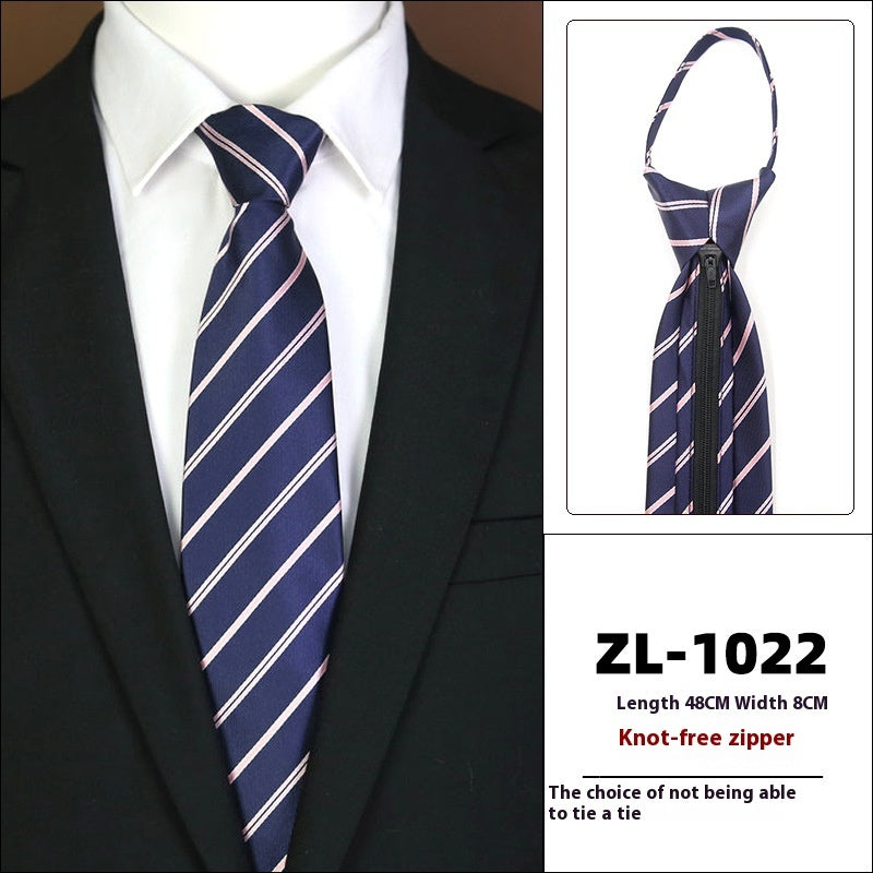 Men’s Formal Business Zipper Tie – Striped Jacquard Knot-Free Necktie