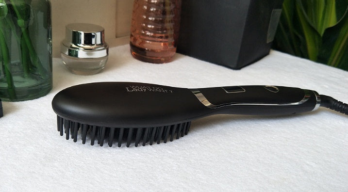 Ceramic Hair Straightening Brush – 3-in-1 Heated Detangling Comb with Anti-Frizz Technology