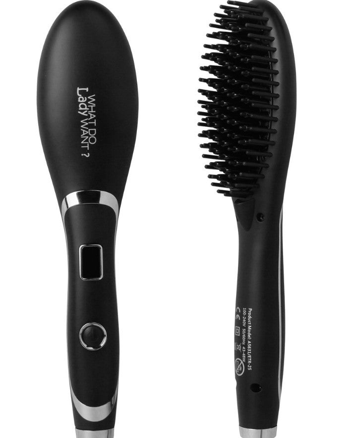 Ceramic Hair Straightening Brush – 3-in-1 Heated Detangling Comb with Anti-Frizz Technology