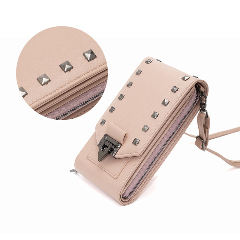 Women’s Rivet Design Crossbody Shoulder Bag – PU Leather Mobile Phone Handbag
