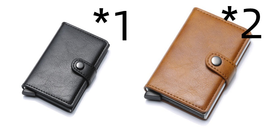RFID Anti-Theft Vintage Wallet – PU Leather Card Holder with Aluminum Case & Pop-Up Design