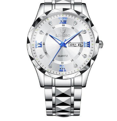Waterproof Luminous Dual Calendar Watch – Men’s Business Stainless Steel Wristwatch