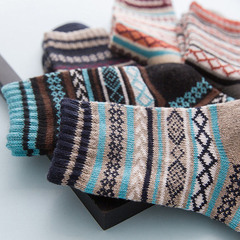 Winter Warm Stripe Wool Socks – 5 Pairs Thick Casual Business Socks for Men