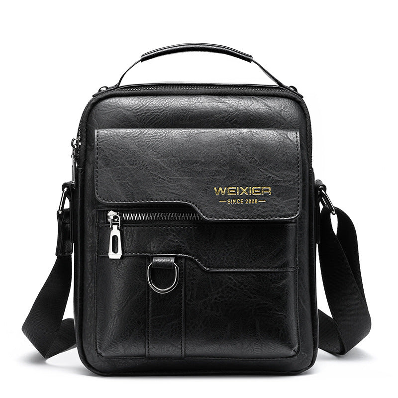 Men’s PU Leather Messenger Bag – Retro Business Shoulder Crossbody Backpack with Flap Design