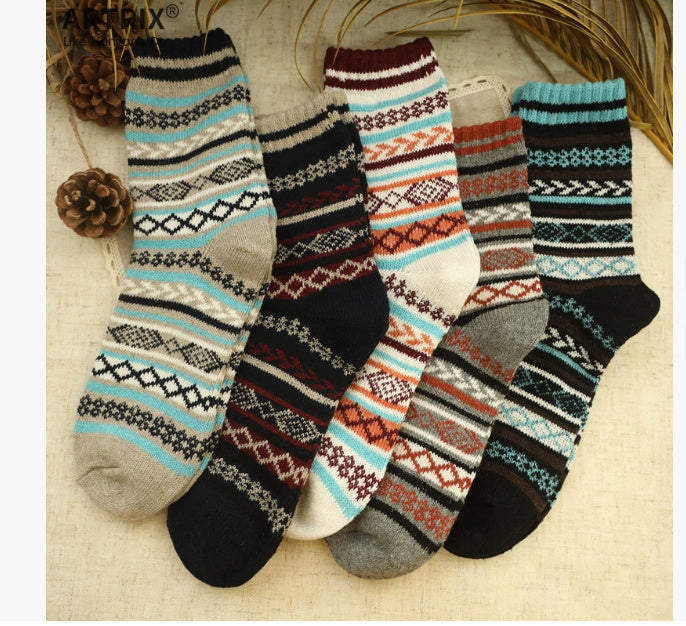 Winter Warm Stripe Wool Socks – 5 Pairs Thick Casual Business Socks for Men