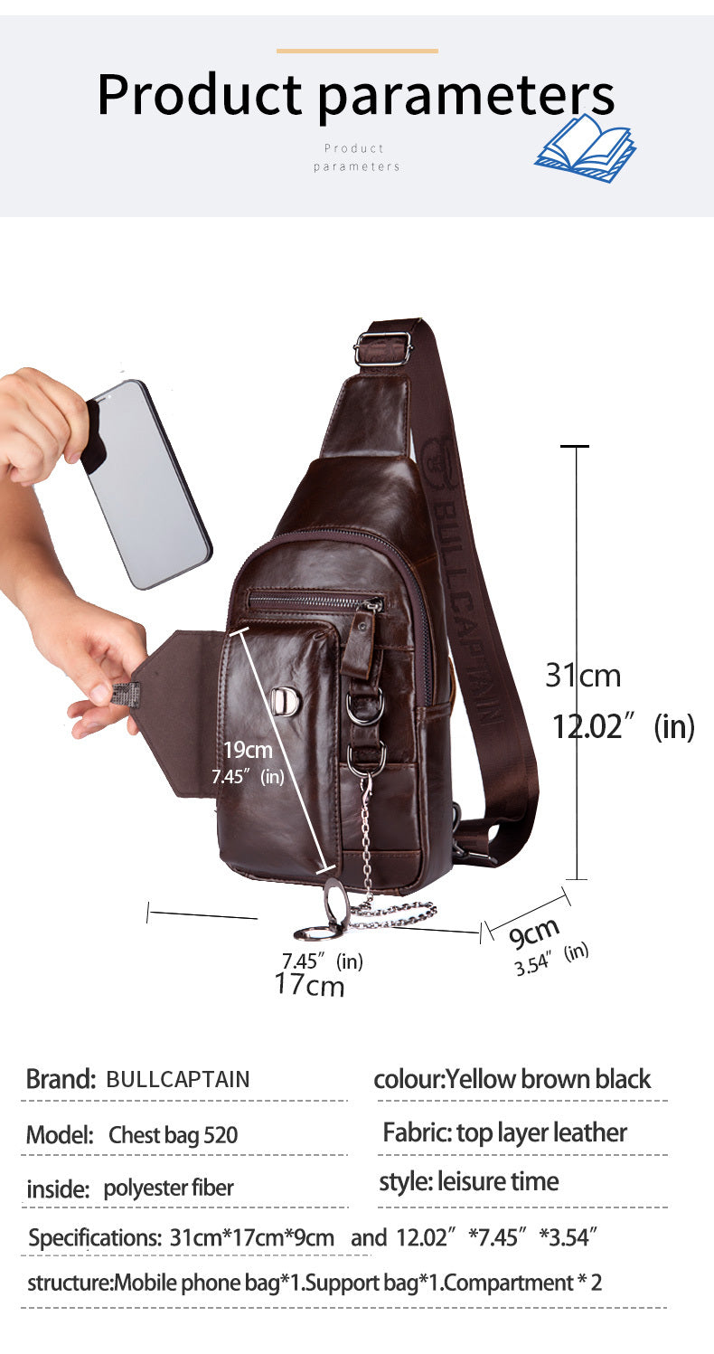 Genuine Leather Men’s Chest Shoulder Messenger Bag – Retro Cowhide Crossbody Sling Bag