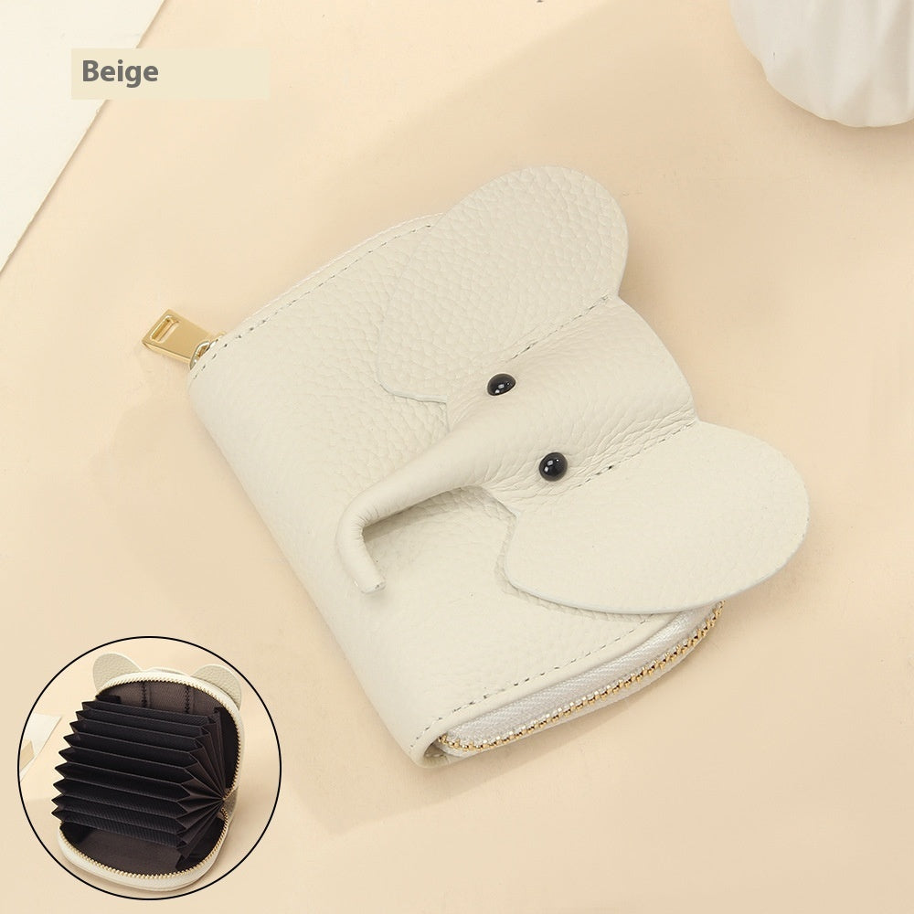 Creative Elephant Leather Card Holder Wallet – Genuine Leather Zipper Coin Purse for Men & Women