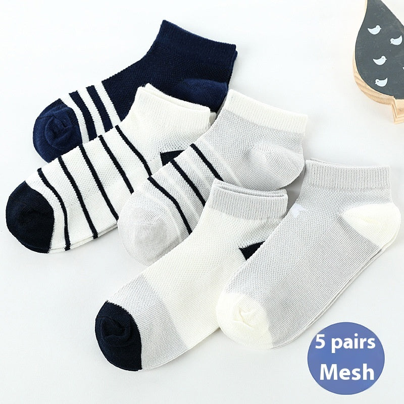 Children's Solid Color Short Socks – Cotton Thin Ankle Socks 5 Pairs for Boys & Girls