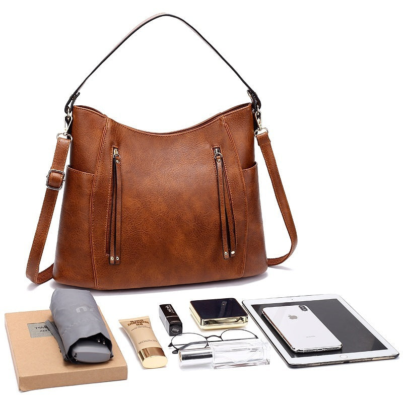 Luxury Women’s Leather Handbag – Large Capacity Messenger Bag, Vintage PU Shoulder Tote with Tassel Design