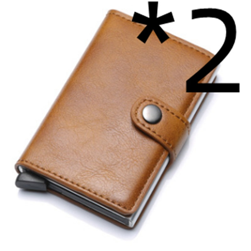 RFID Anti-Theft Vintage Wallet – PU Leather Card Holder with Aluminum Case & Pop-Up Design