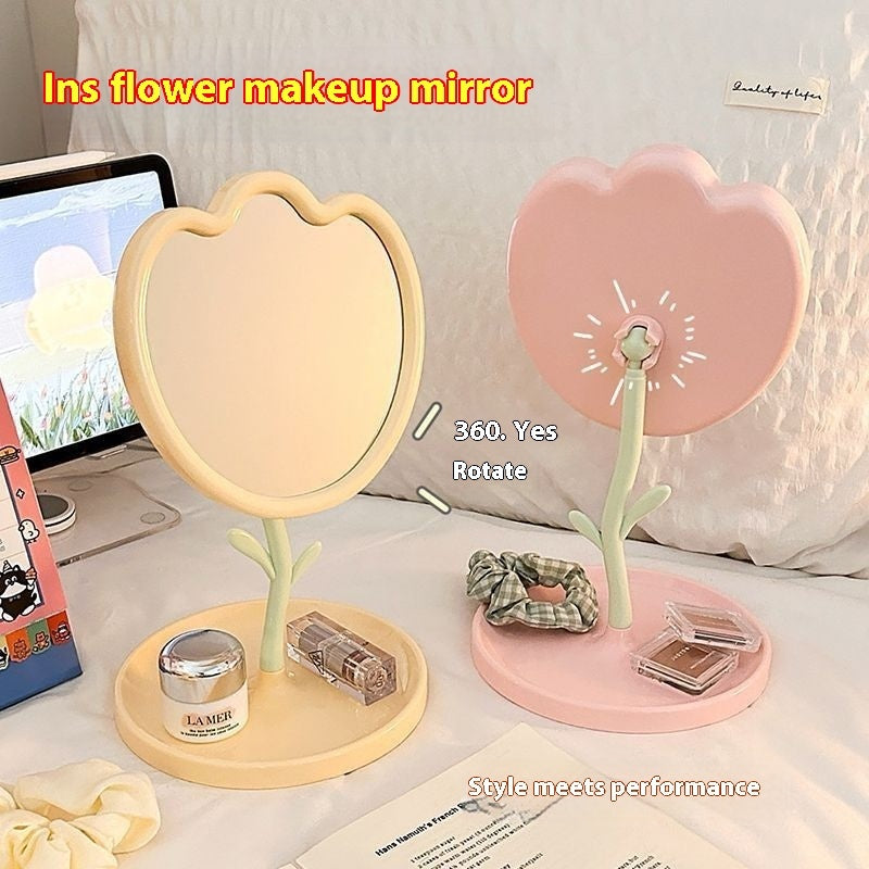 Tulip Vanity Mirror – Cute Cartoon Desktop Makeup Mirror for Dorm, Office & Bedroom