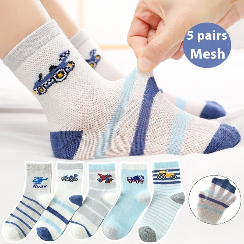 Children's Solid Color Short Socks – Cotton Thin Ankle Socks 5 Pairs for Boys & Girls