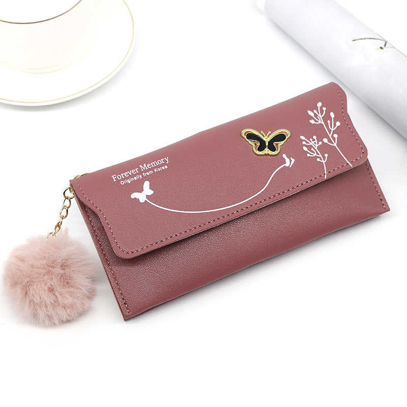 Ladies’ Long PU Leather Wallet – Butterfly Flower Design with Card, Cash & Phone Slots