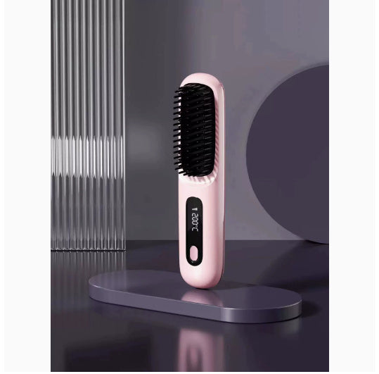 2-In-1 Wireless Hair Straightener Brush – Portable Fast Heating Comb & Hot Curler, USB Rechargeable