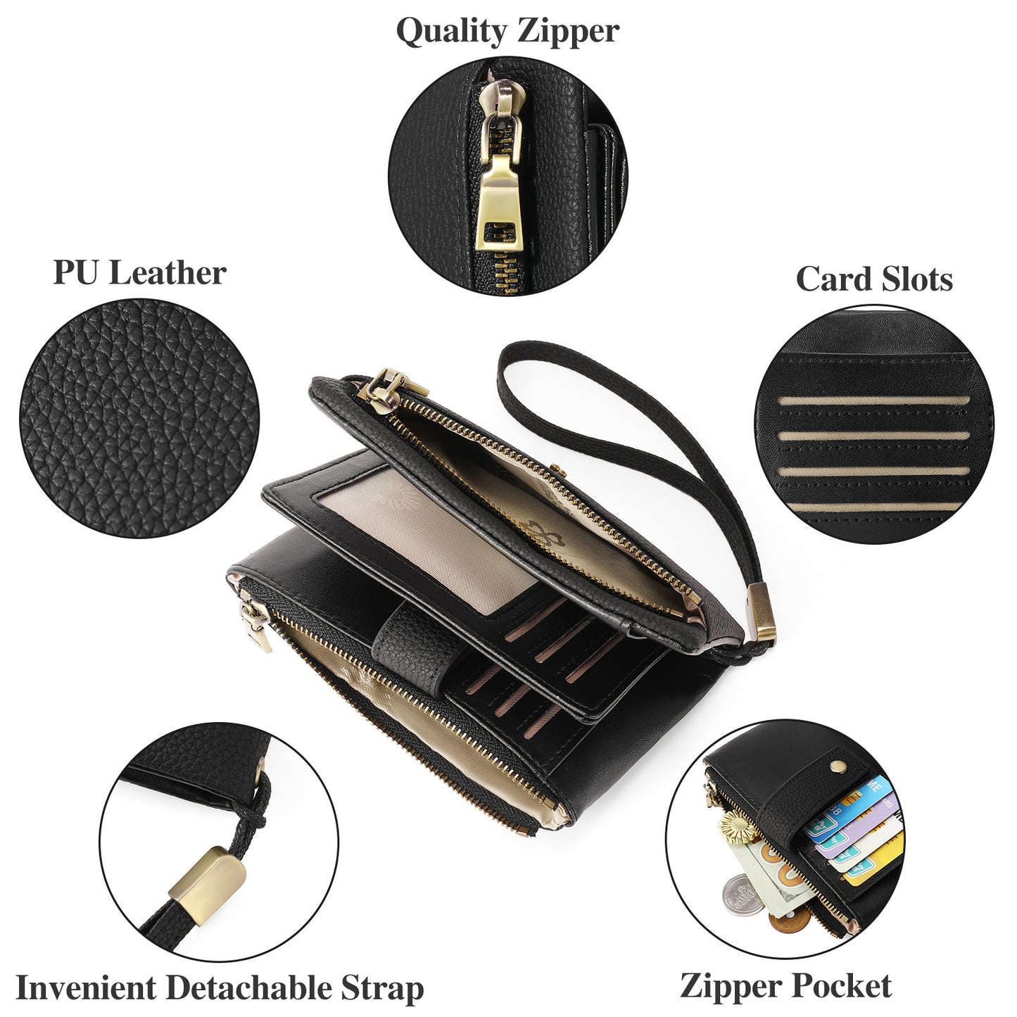 Women's Genuine Leather Wallet – Zipper Clutch Anti-theft Card Swiping Coin Purse
