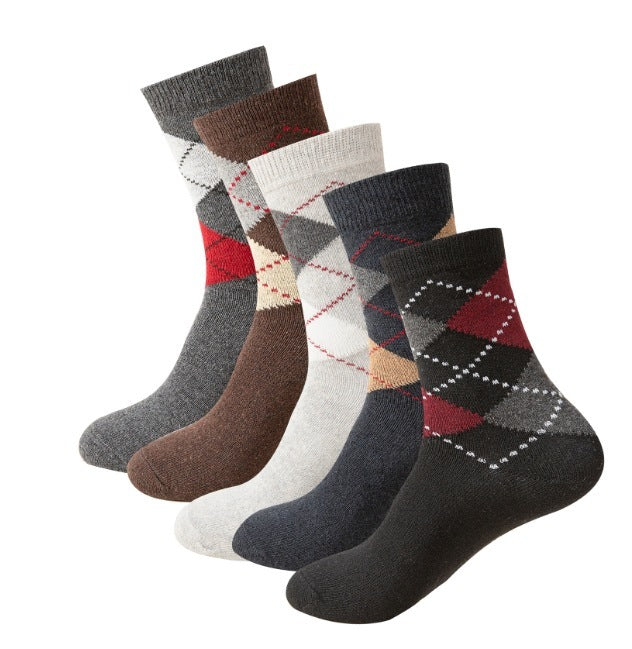 Wool Lined Socks – Check Pattern Warm Anti-Bacterial Deodorant Winter Socks (5 Pairs)
