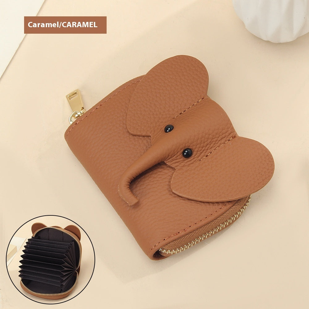 Creative Elephant Leather Card Holder Wallet – Genuine Leather Zipper Coin Purse for Men & Women