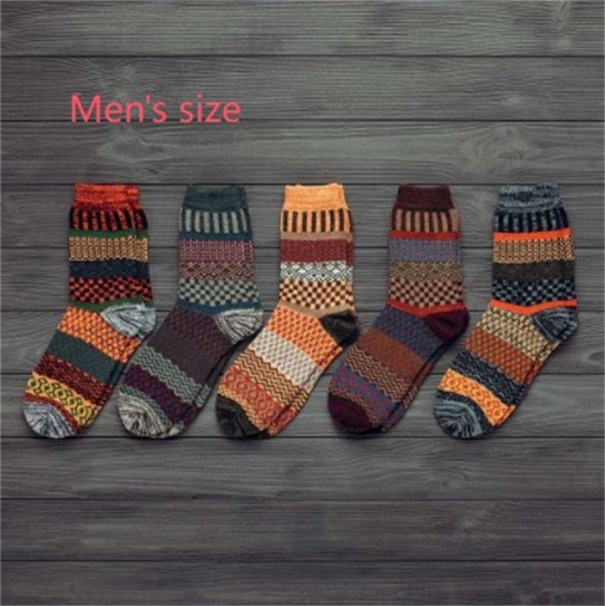 Winter Warm Stripe Wool Socks – 5 Pairs Thick Casual Business Socks for Men