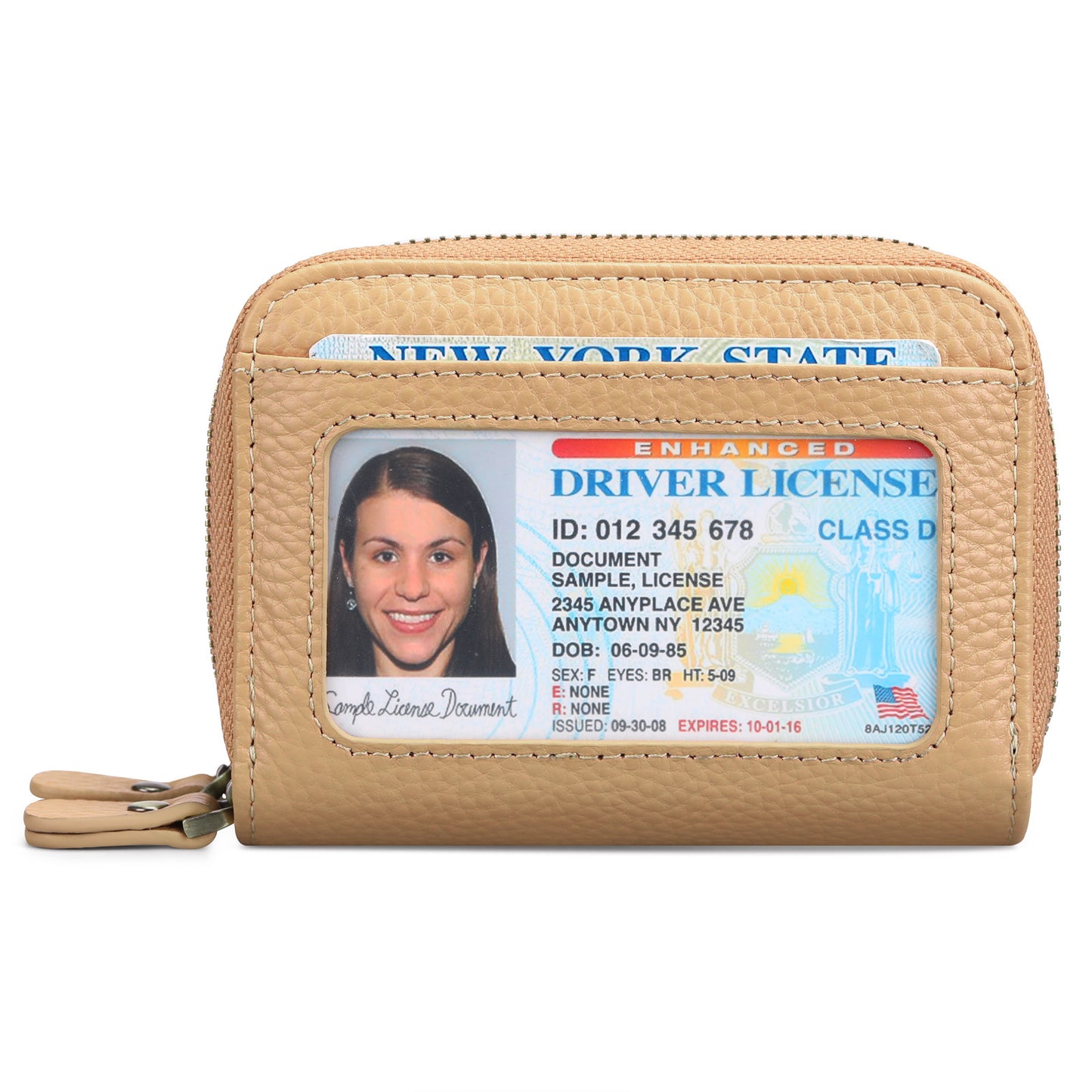 First Cowhide Double Layer Zipper Expanding Card Holder – Genuine Leather Anti-Theft Wallet with Gift Box