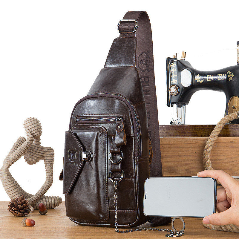 Genuine Leather Men’s Chest Shoulder Messenger Bag – Retro Cowhide Crossbody Sling Bag