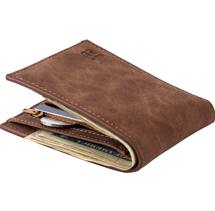 Fashion Men’s Wallet – Slim PU Leather Money Clip Wallet with Coin Pocket, Zipper & Card Holder