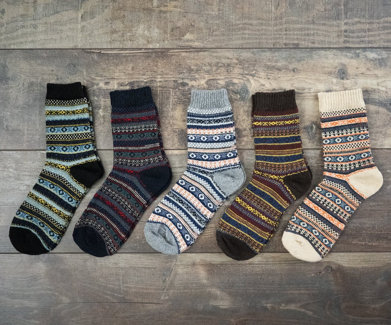 Winter Warm Stripe Wool Socks – 5 Pairs Thick Casual Business Socks for Men