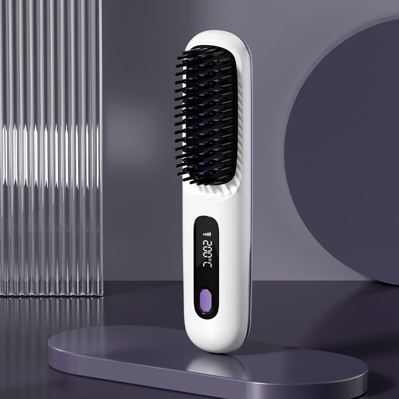 2-In-1 Wireless Hair Straightener Brush – Portable Fast Heating Comb & Hot Curler, USB Rechargeable