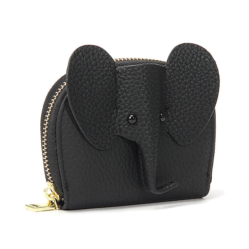 Creative Elephant Leather Card Holder Wallet – Genuine Leather Zipper Coin Purse for Men & Women