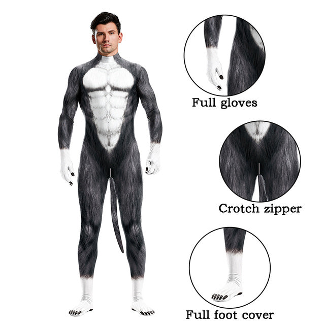 Halloween Husky Zentai Bodysuit with Tail – Animal Cosplay Costume