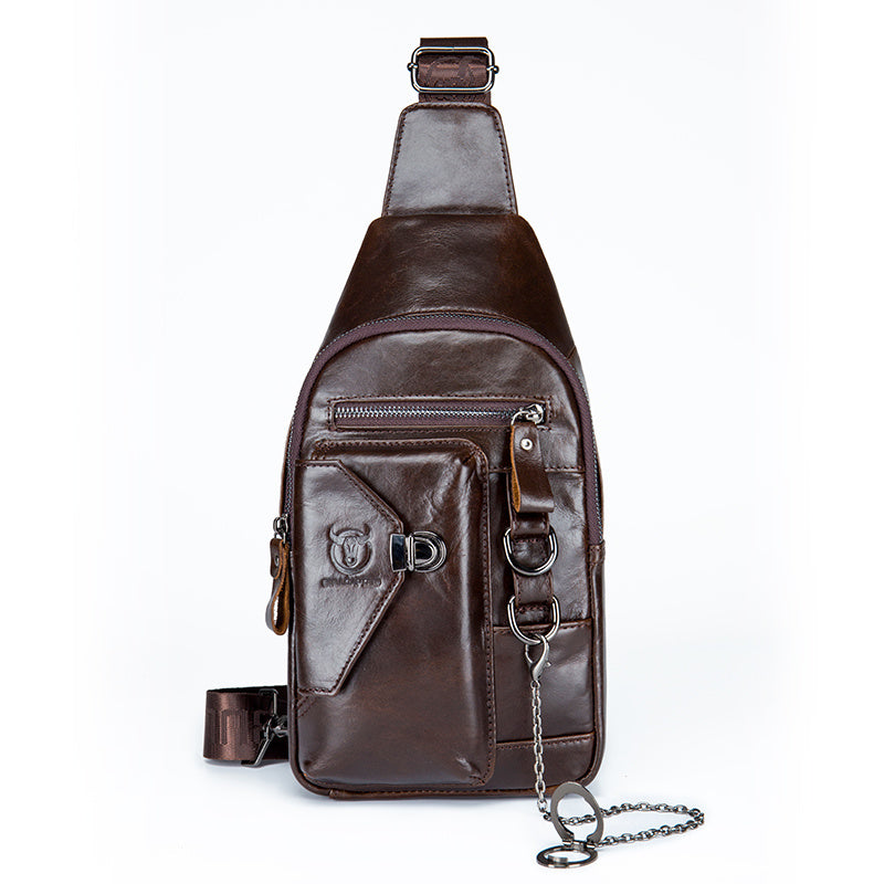 Genuine Leather Men’s Chest Shoulder Messenger Bag – Retro Cowhide Crossbody Sling Bag