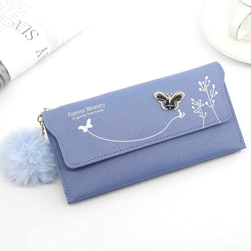 Ladies’ Long PU Leather Wallet – Butterfly Flower Design with Card, Cash & Phone Slots