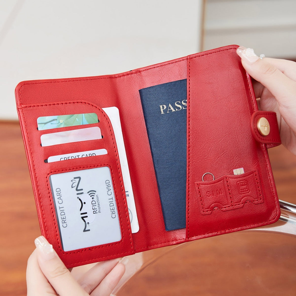 Women’s Multifunctional Passport Holder – PU Leather Travel Document Bag with Anti-Theft Protection