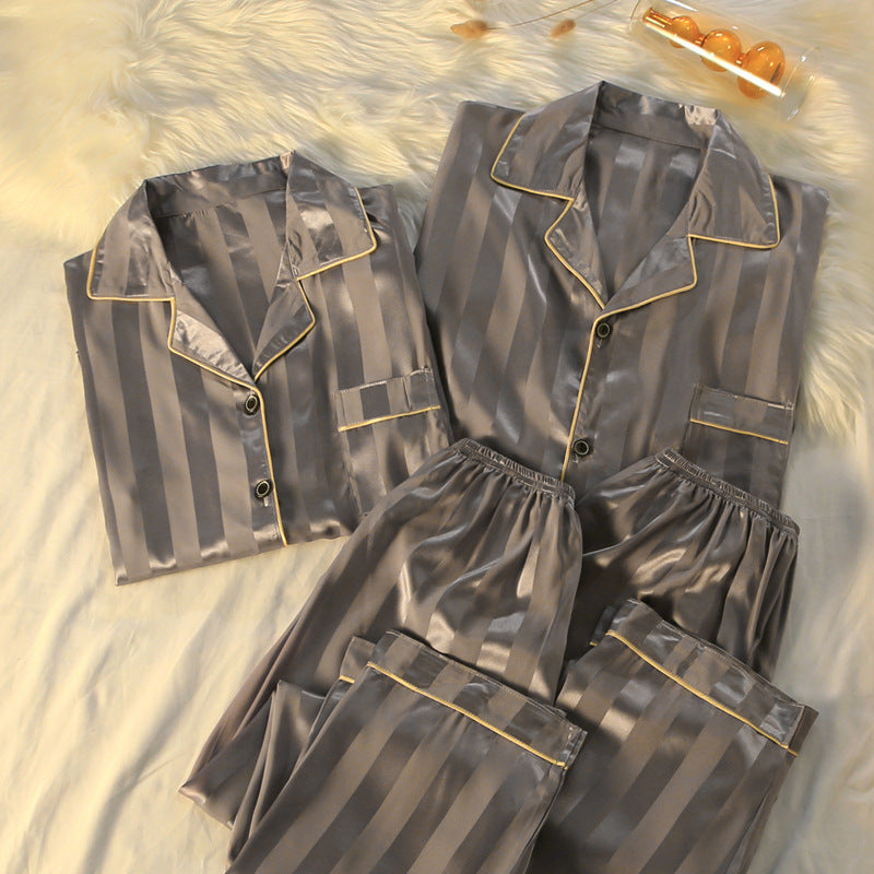 Striped Luxury Silk Loungewear Set – Plus Size Pajamas for Men & Women