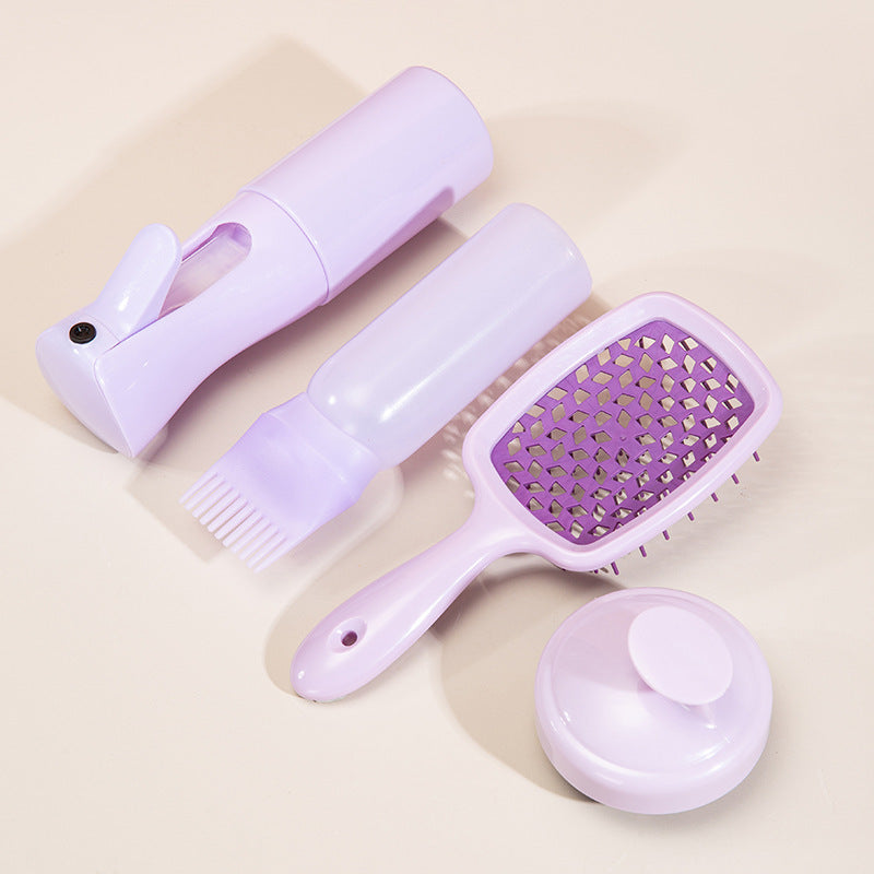 High Pressure Spray Bottle with Silicone Shampoo Brush & Hollow Hair Dyeing Comb Set