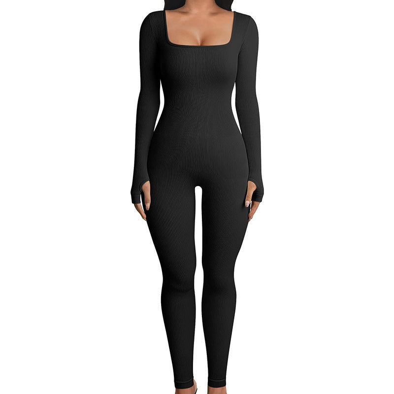 Seamless Double-Layer Body Shaper Jumpsuit – Long Sleeve Yoga & Sports Bodysuit for Women