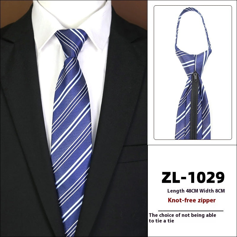Men’s Formal Business Zipper Tie – Striped Jacquard Knot-Free Necktie