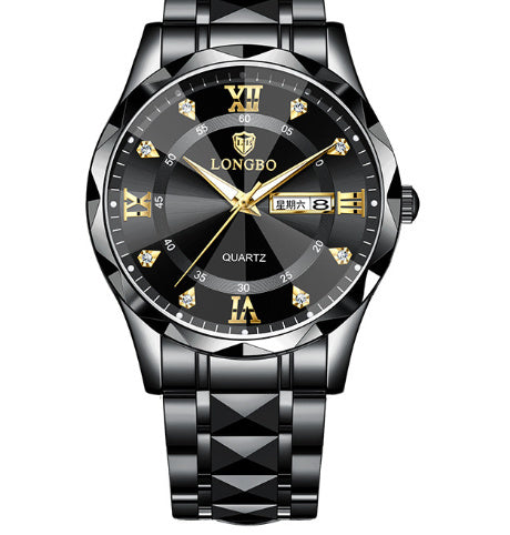 Waterproof Luminous Dual Calendar Watch – Men’s Business Stainless Steel Wristwatch